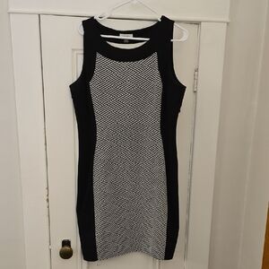 Calvin Klein Black and White Chevron Midi Dress